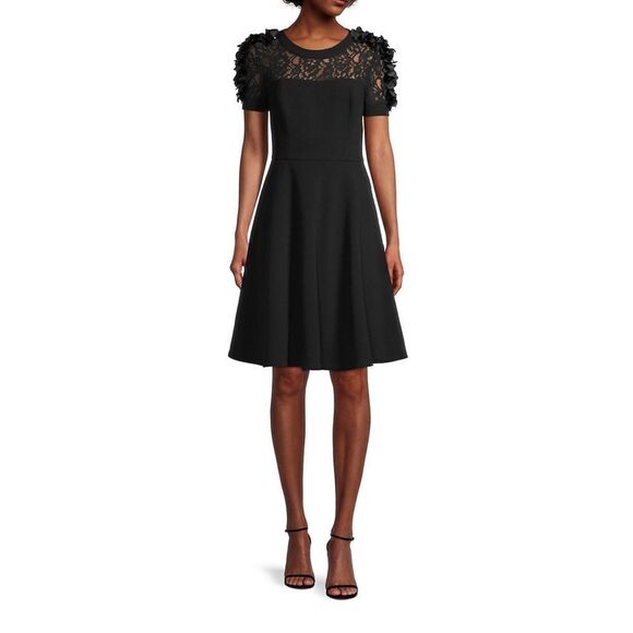 Shani Floral Applique Fit-&-Flare Crepe Dress size 8 - Picture 1 of 14